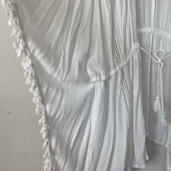 Gianni Bini White Tassel Swim Suit Cover Up Boho Medium Beach Resort Pool comfy - Picture 5 of 10